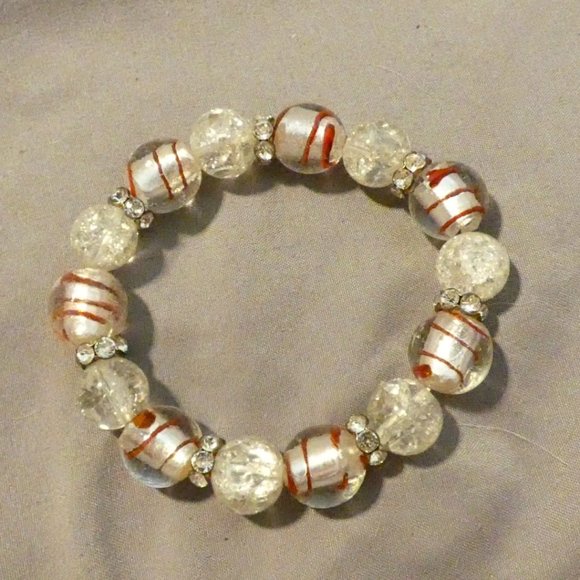Foil Glass Bracelet Stretch Rhinestones, Silver Brown, Holiday - Picture 5 of 5